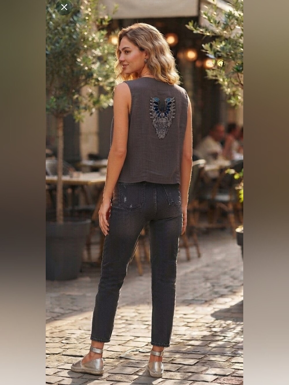 Womens Black Ruffle Sleeve Tank Top - Elegant Layered Design